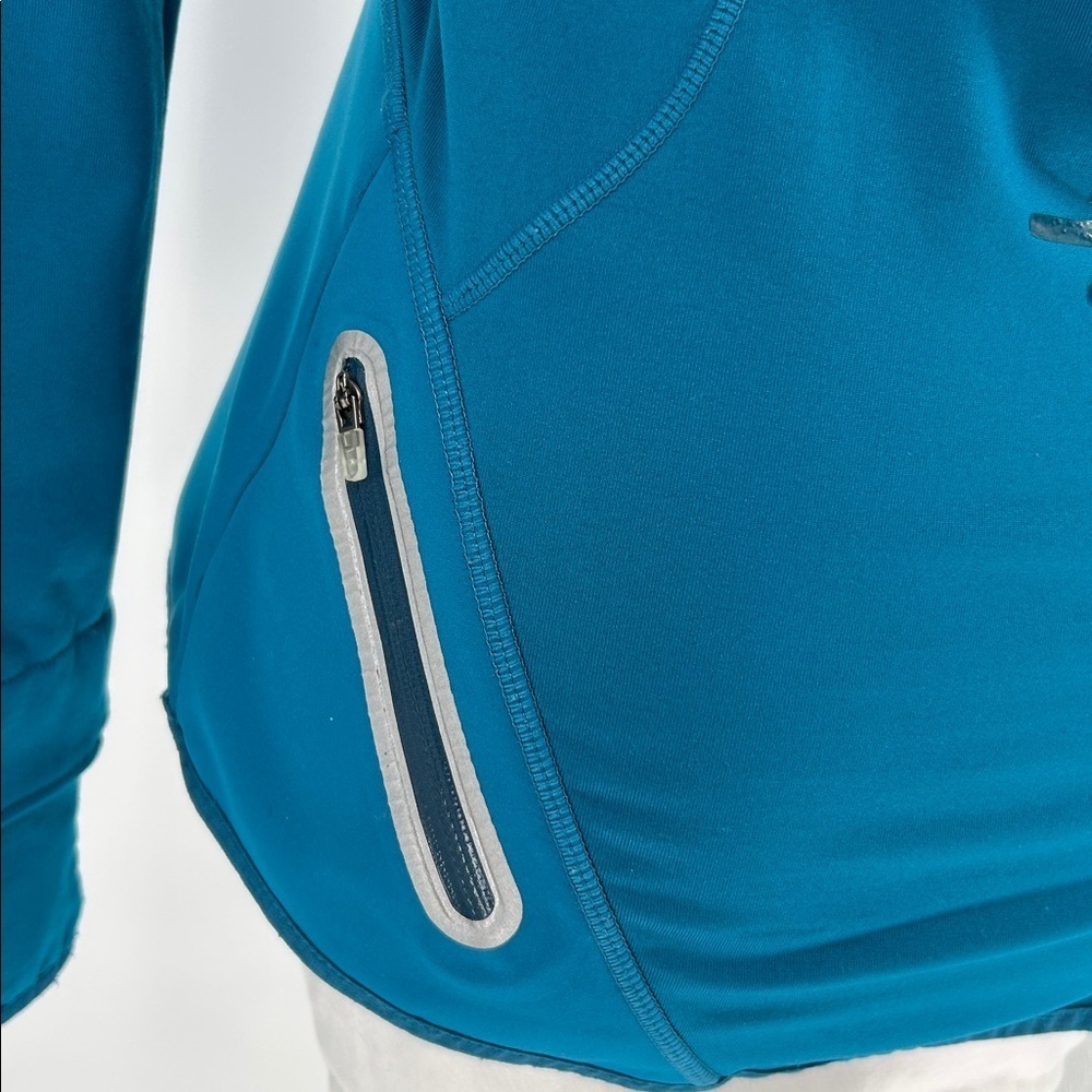 New Balance Womens Teal Half Zip Running Jacket Reflective Thumbholes XS - Picture 7 of 12